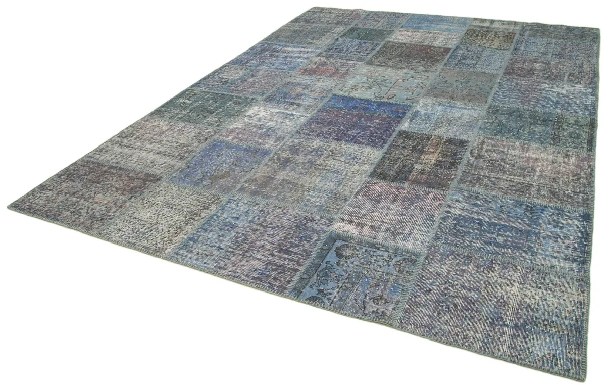 Patchwork Mavi Pamuk Üzerine Yün El Dokuma Kilim-253x356 - Görsel 3