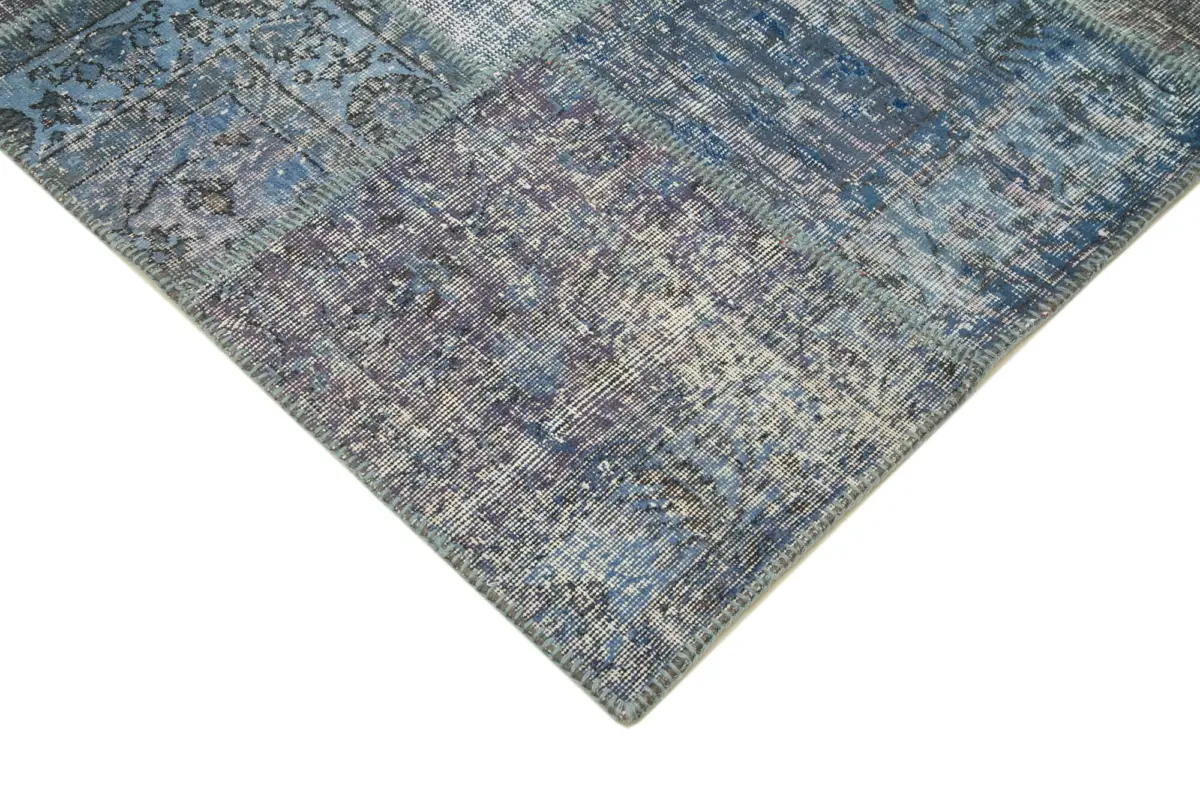 Patchwork Mavi Pamuk Üzerine Yün El Dokuma Kilim-253x356 - Görsel 4