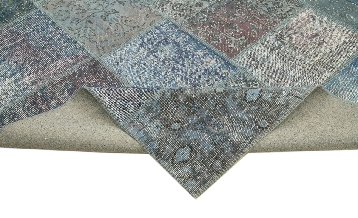 Patchwork Mavi Pamuk Üzerine Yün El Dokuma Kilim-253x356 - Görsel 6