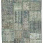 Patchwork Mavi Pamuk Üzerine Yün El Dokuma Kilim-175x244