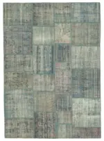 Patchwork Mavi Pamuk Üzerine Yün El Dokuma Kilim-175x244