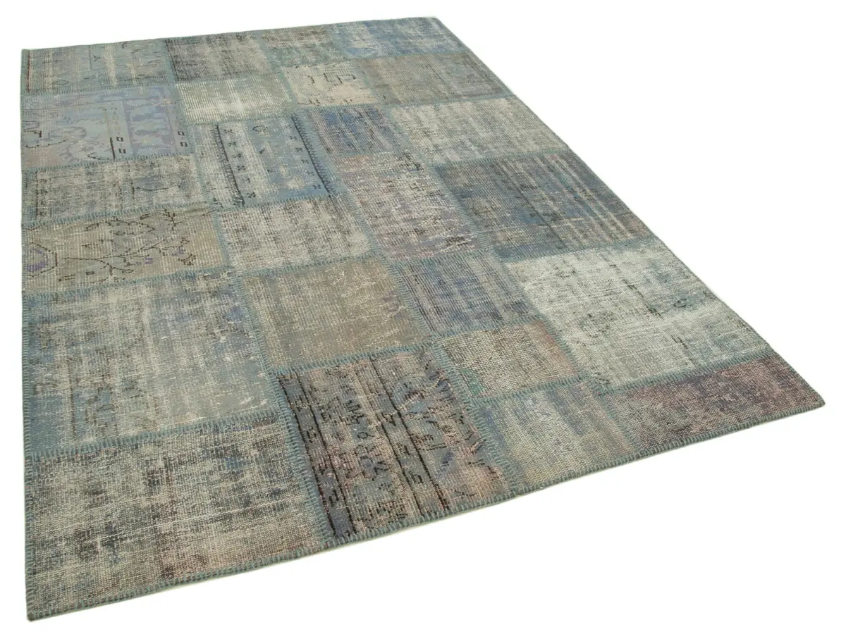 Patchwork Mavi Pamuk Üzerine Yün El Dokuma Kilim-175x244 - Görsel 2