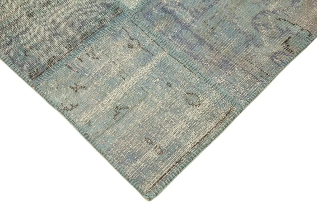 Patchwork Mavi Pamuk Üzerine Yün El Dokuma Kilim-175x244 - Görsel 4