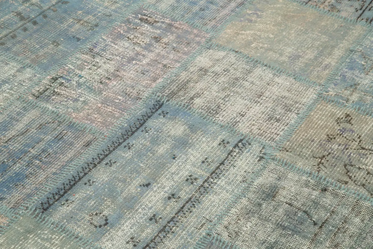 Patchwork Mavi Pamuk Üzerine Yün El Dokuma Kilim-175x244 - Görsel 5