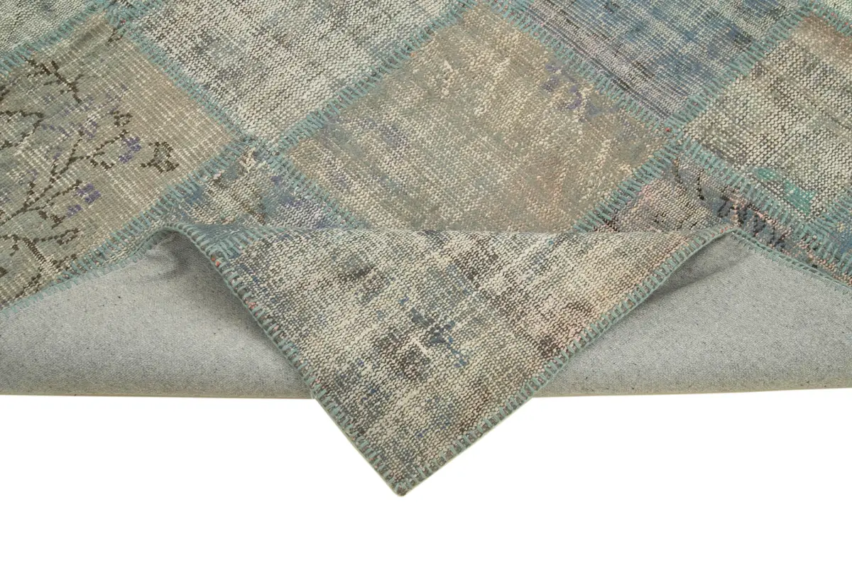 Patchwork Mavi Pamuk Üzerine Yün El Dokuma Kilim-175x244 - Görsel 6
