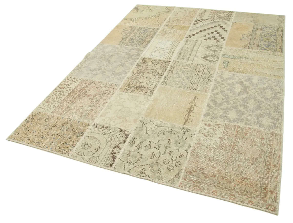 Patchwork Bej Pamuk Üzerine Yün El Dokuma Kilim-170x241 - Görsel 3