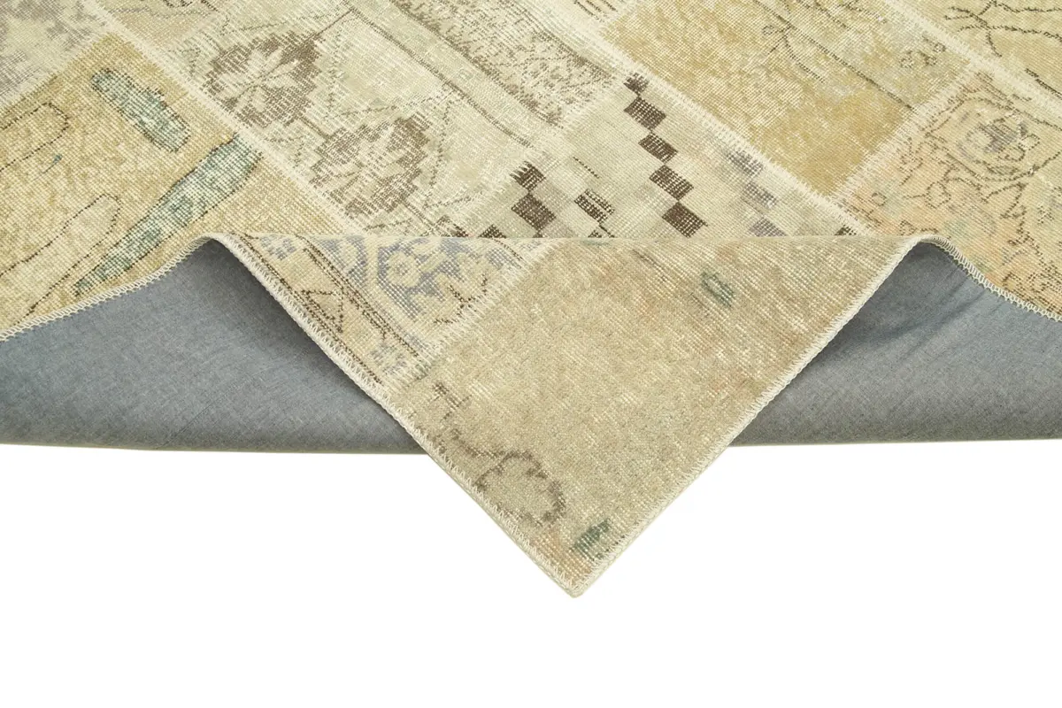 Patchwork Bej Pamuk Üzerine Yün El Dokuma Kilim-170x241 - Görsel 6