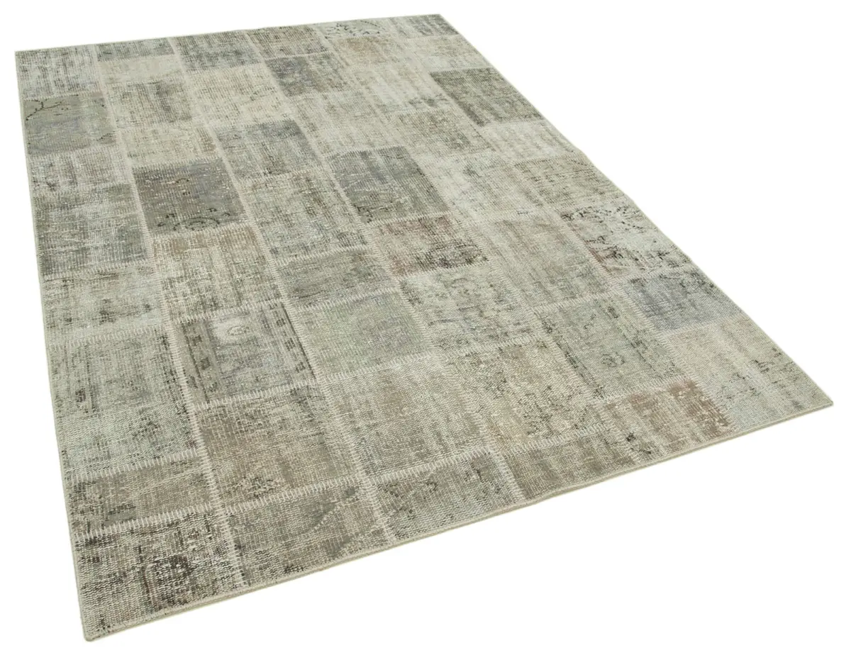 Patchwork Gri Pamuk Üzerine Yün El Dokuma Kilim-172x236 - Görsel 2