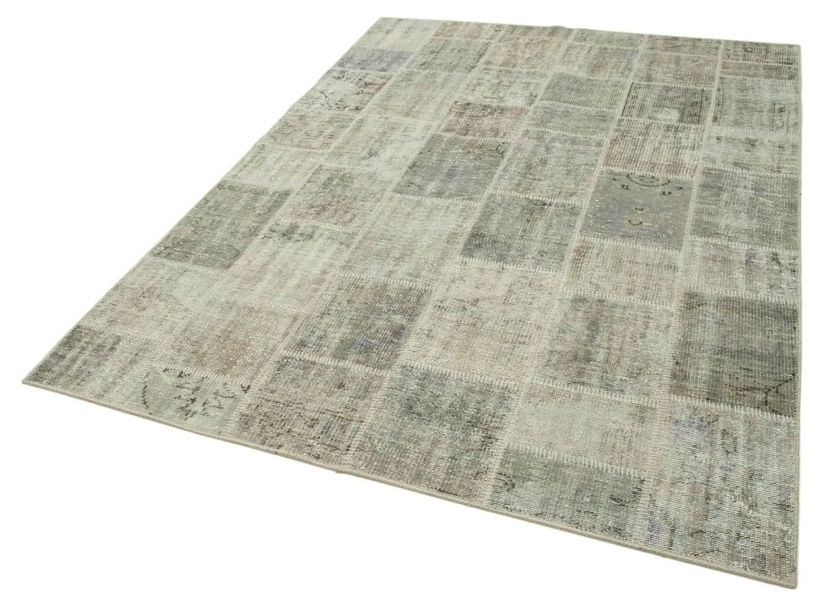 Patchwork Gri Pamuk Üzerine Yün El Dokuma Kilim-172x236 - Görsel 3