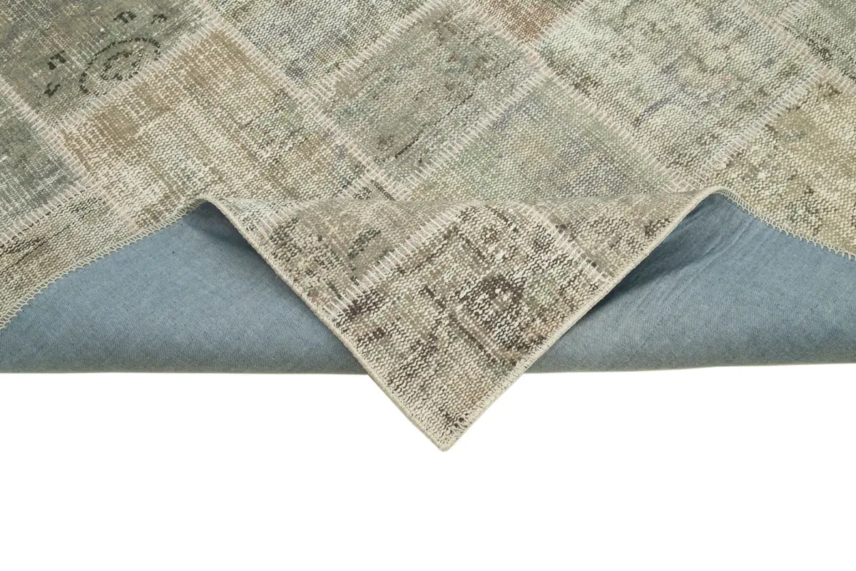 Patchwork Gri Pamuk Üzerine Yün El Dokuma Kilim-172x236 - Görsel 6