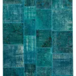 Patchwork Turkuaz Pamuk Üzerine Yün El Dokuma Kilim-170x239