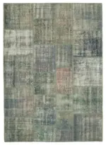 Patchwork Gri Pamuk Üzerine Yün El Dokuma Kilim-176x246