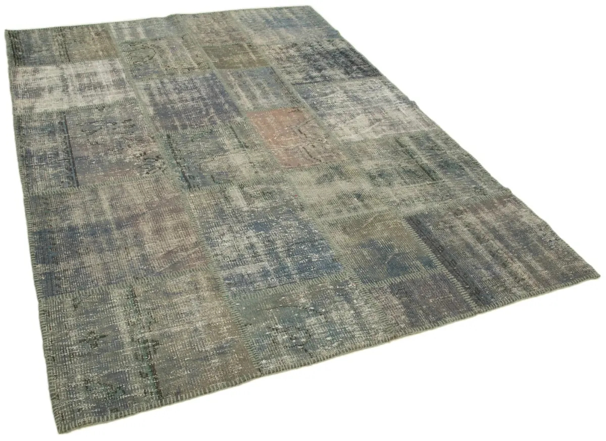 Patchwork Gri Pamuk Üzerine Yün El Dokuma Kilim-176x246 - Görsel 2