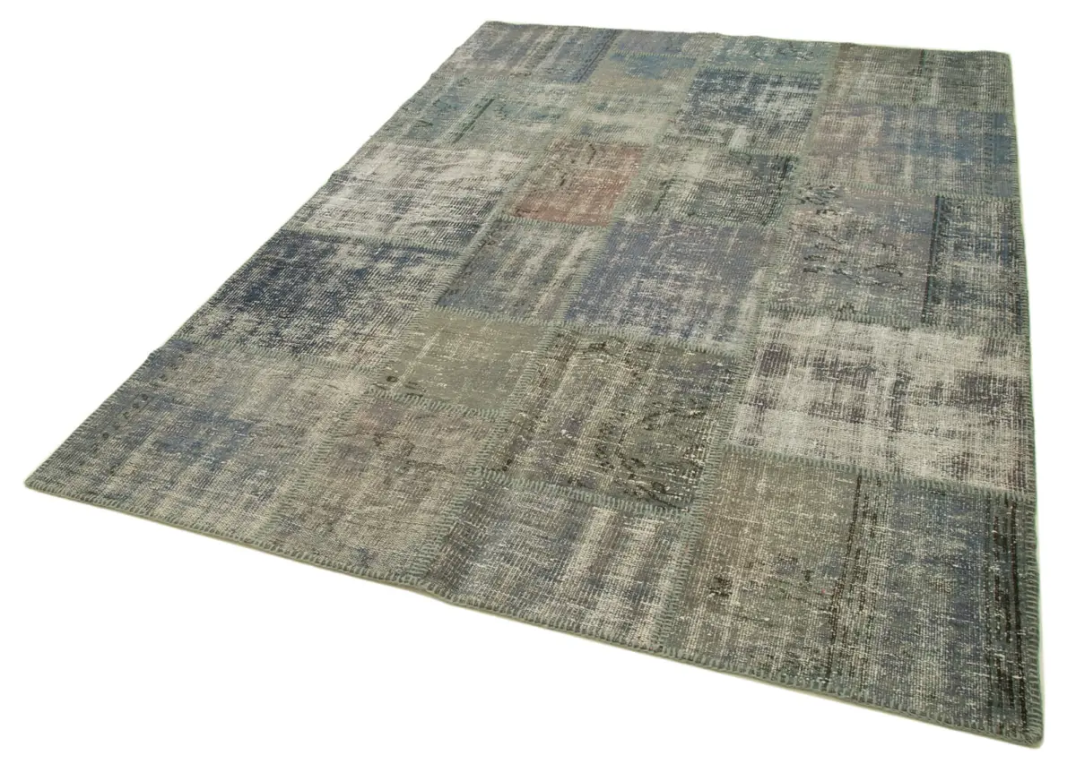 Patchwork Gri Pamuk Üzerine Yün El Dokuma Kilim-176x246 - Görsel 3