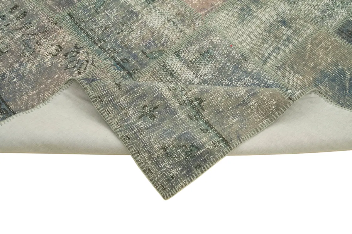 Patchwork Gri Pamuk Üzerine Yün El Dokuma Kilim-176x246 - Görsel 6