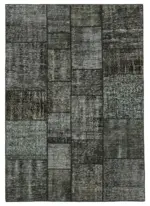 Patchwork Siyah Pamuk Üzerine Yün El Dokuma Kilim-171x242