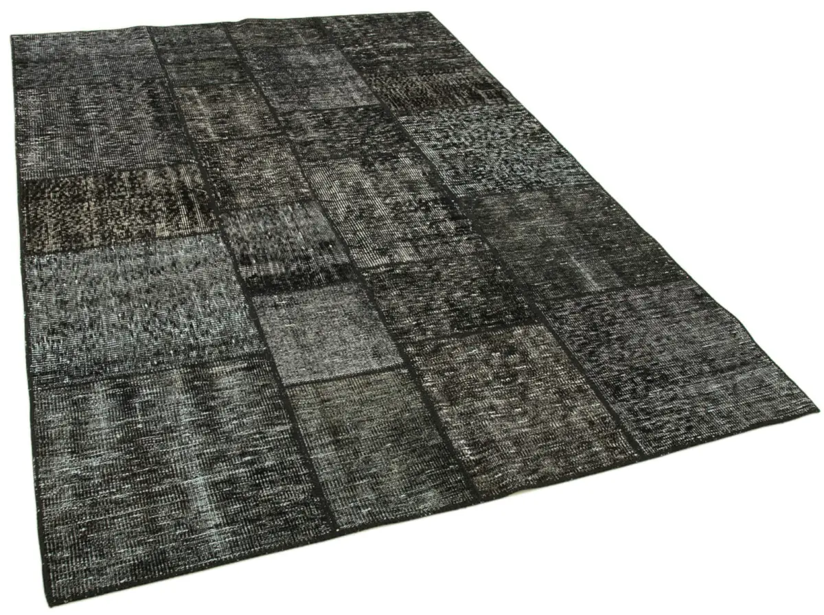 Patchwork Siyah Pamuk Üzerine Yün El Dokuma Kilim-171x242 - Görsel 2