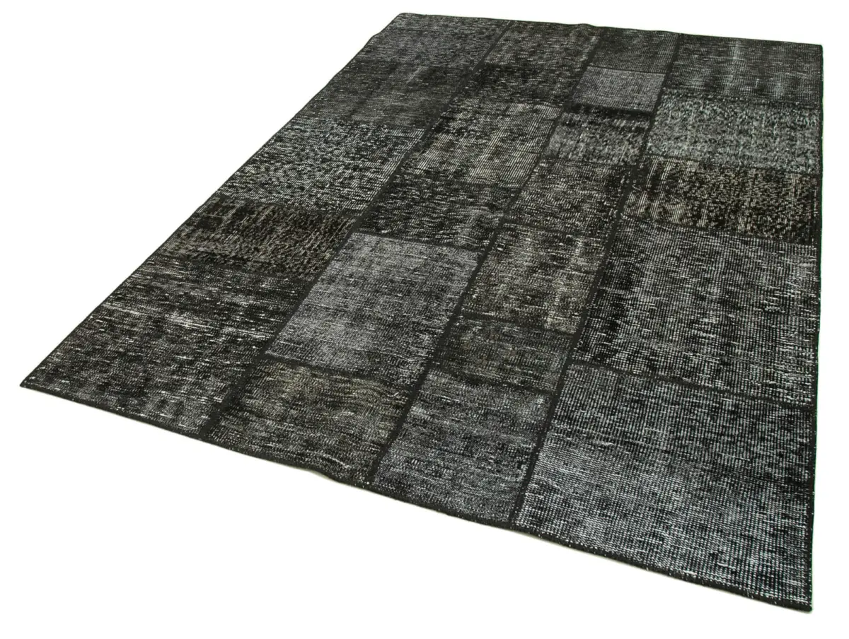 Patchwork Siyah Pamuk Üzerine Yün El Dokuma Kilim-171x242 - Görsel 3