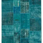 Patchwork Turkuaz Pamuk Üzerine Yün El Dokuma Kilim-169x243