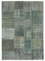 Patchwork Gri Pamuk Üzerine Yün El Dokuma Kilim-170x239
