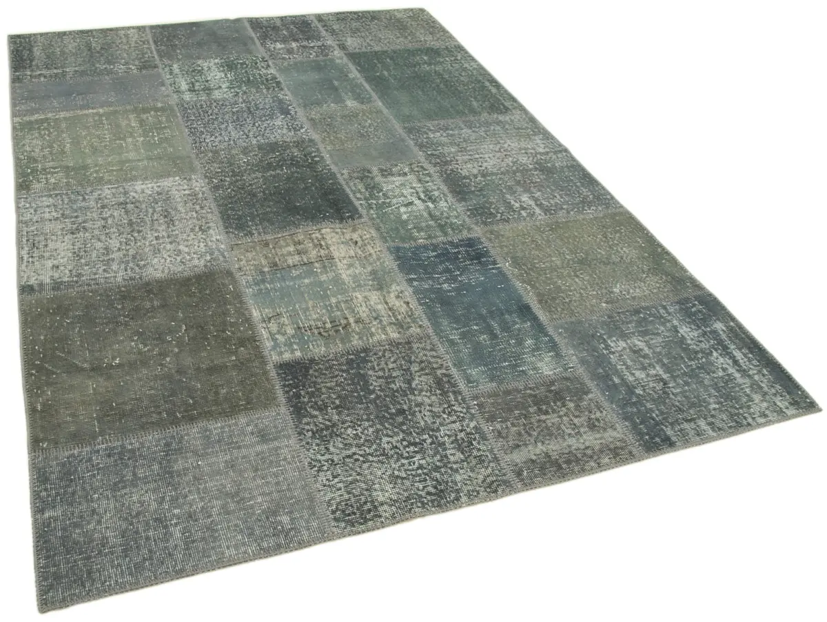 Patchwork Gri Pamuk Üzerine Yün El Dokuma Kilim-170x239 - Görsel 2