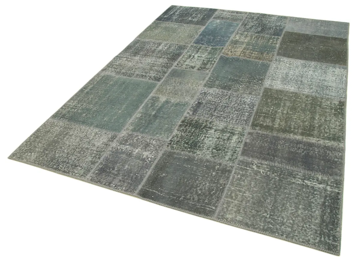Patchwork Gri Pamuk Üzerine Yün El Dokuma Kilim-170x239 - Görsel 3