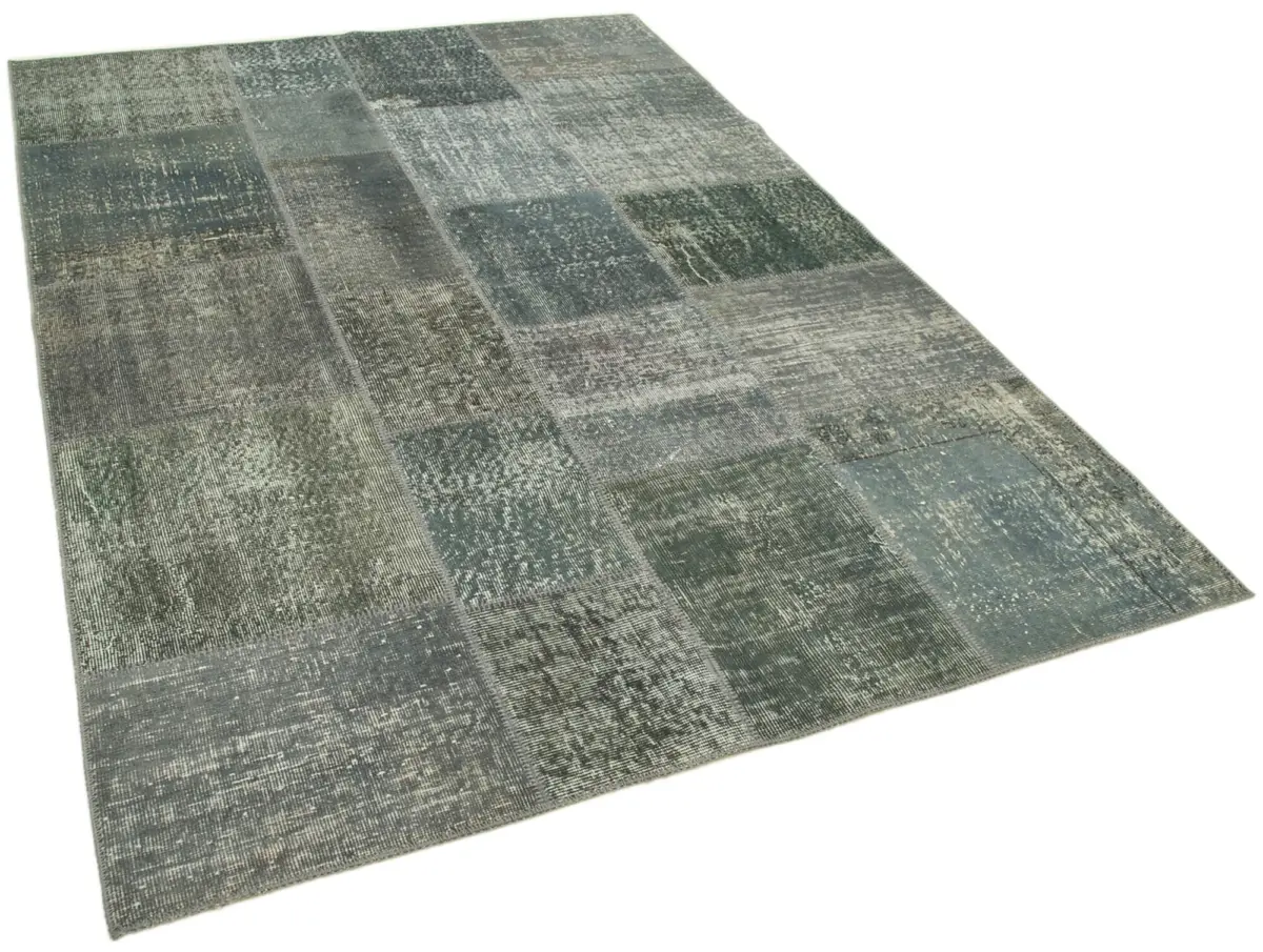 Patchwork Gri Pamuk Üzerine Yün El Dokuma Kilim-170x245 - Görsel 2