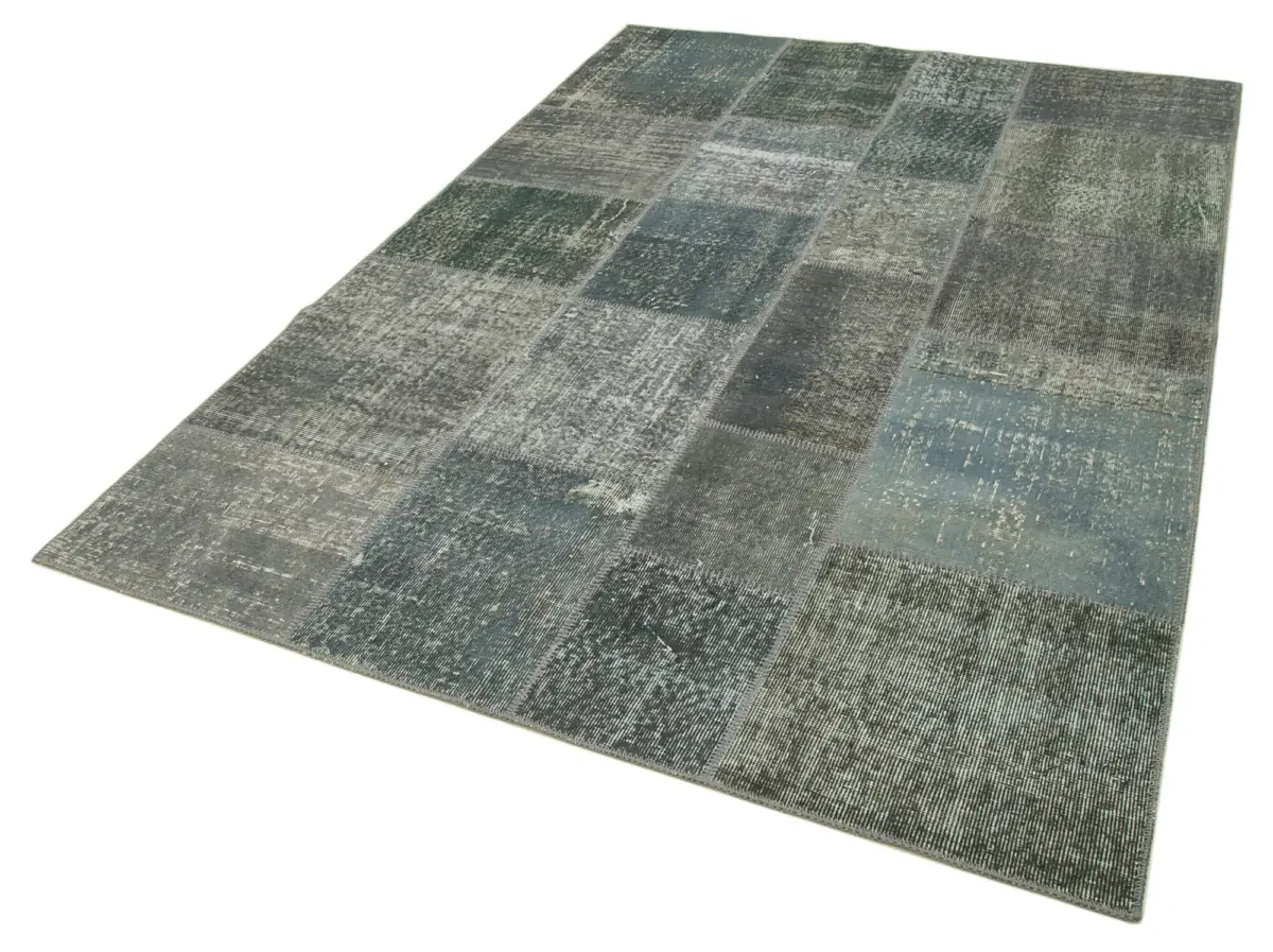 Patchwork Gri Pamuk Üzerine Yün El Dokuma Kilim-170x245 - Görsel 3
