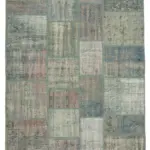 Patchwork Mavi Pamuk Üzerine Yün El Dokuma Kilim-177x246