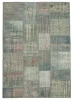 Patchwork Mavi Pamuk Üzerine Yün El Dokuma Kilim-177x246