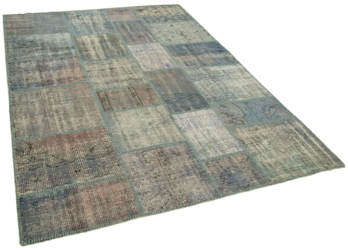 Patchwork Mavi Pamuk Üzerine Yün El Dokuma Kilim-177x246 - Görsel 2