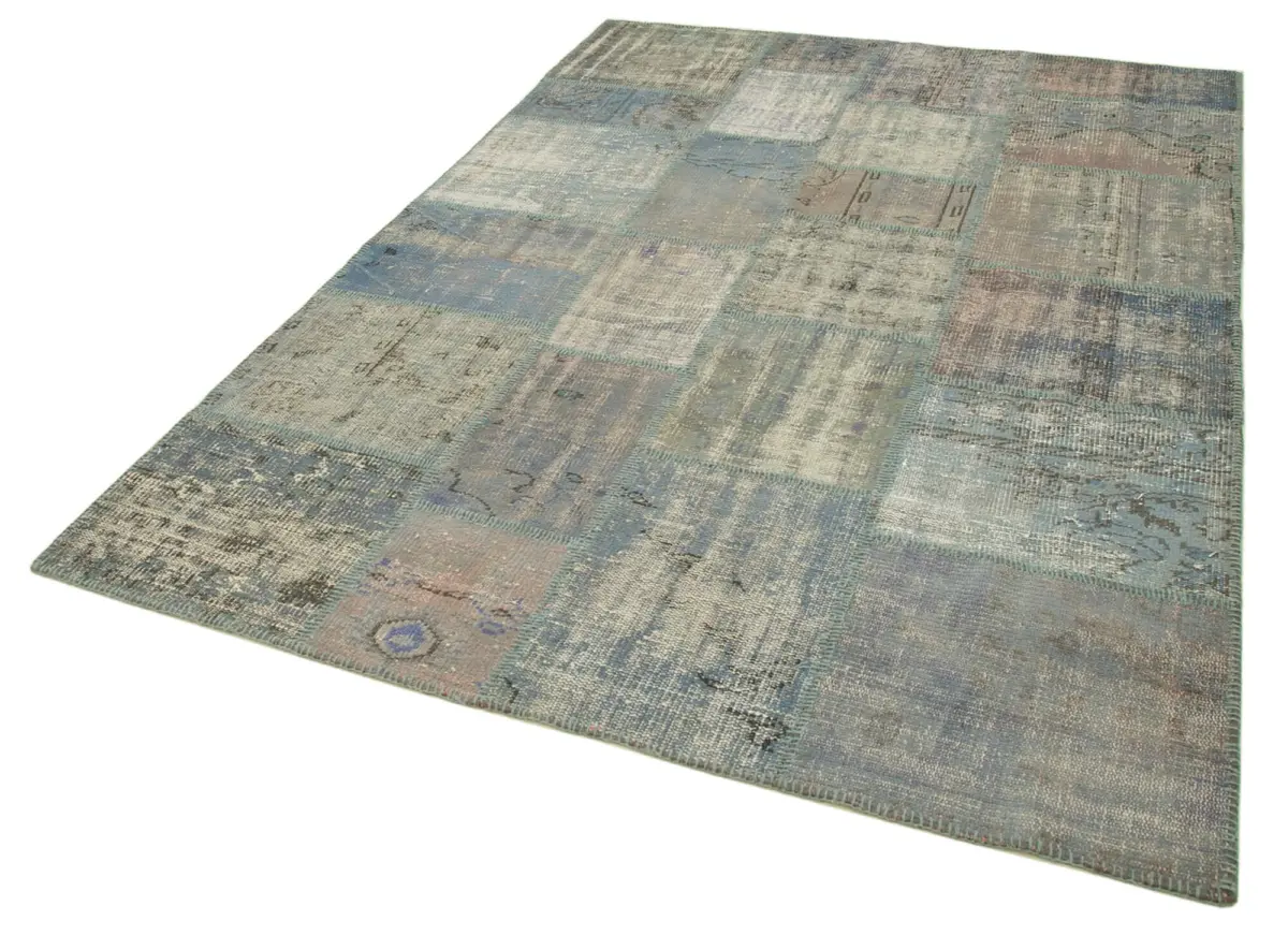 Patchwork Mavi Pamuk Üzerine Yün El Dokuma Kilim-177x246 - Görsel 3