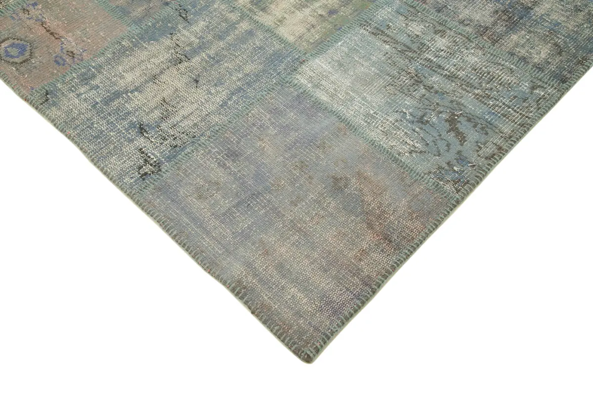 Patchwork Mavi Pamuk Üzerine Yün El Dokuma Kilim-177x246 - Görsel 4