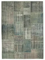 Patchwork Mavi Pamuk Üzerine Yün El Dokuma Kilim-174x243