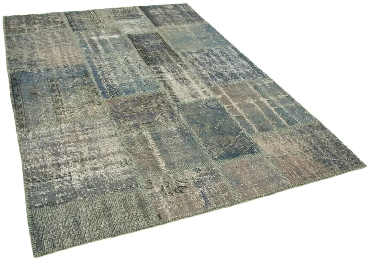 Patchwork Mavi Pamuk Üzerine Yün El Dokuma Kilim-174x243 - Görsel 2