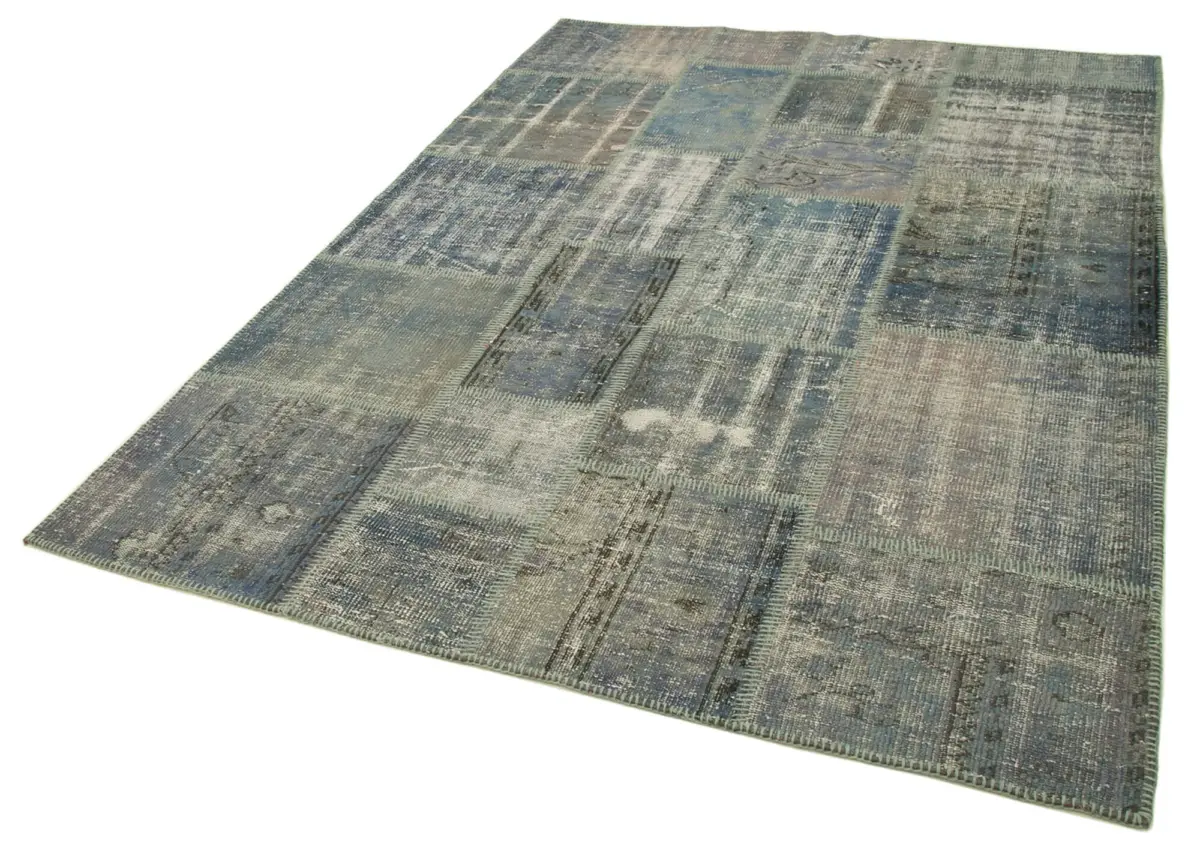 Patchwork Mavi Pamuk Üzerine Yün El Dokuma Kilim-174x243 - Görsel 3