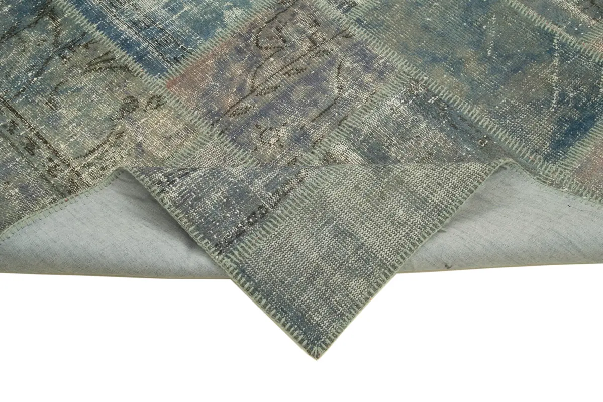 Patchwork Mavi Pamuk Üzerine Yün El Dokuma Kilim-174x243 - Görsel 6