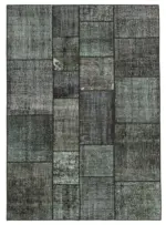 Patchwork Siyah Pamuk Üzerine Yün El Dokuma Kilim-172x240