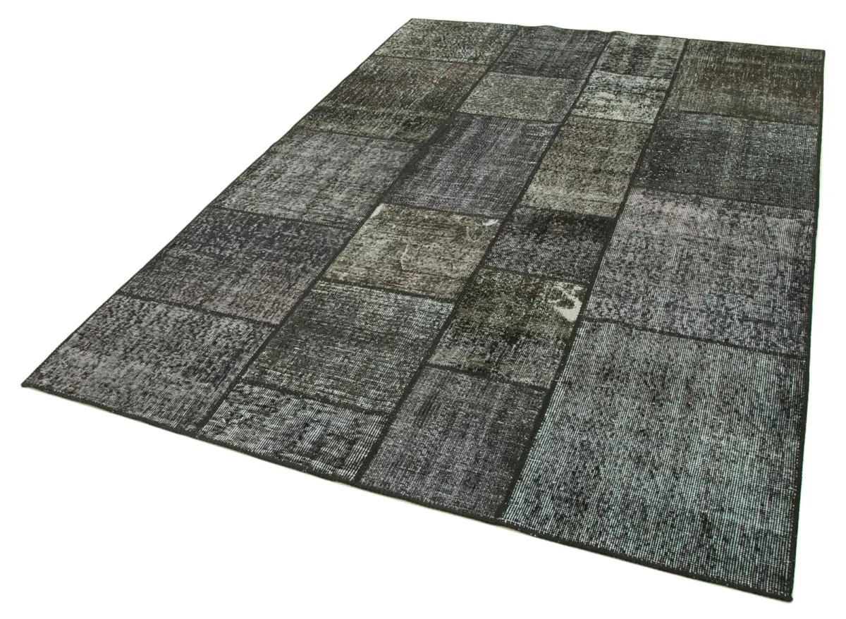 Patchwork Siyah Pamuk Üzerine Yün El Dokuma Kilim-172x240 - Görsel 3