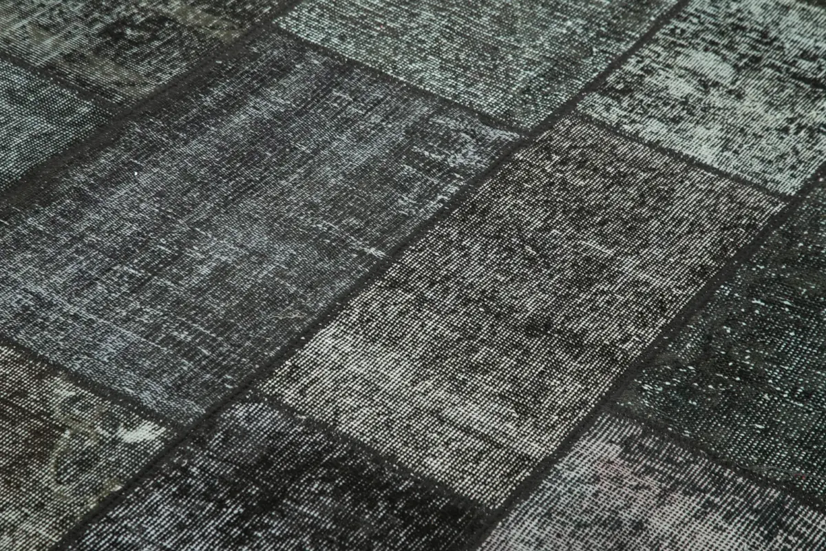 Patchwork Siyah Pamuk Üzerine Yün El Dokuma Kilim-172x240 - Görsel 5
