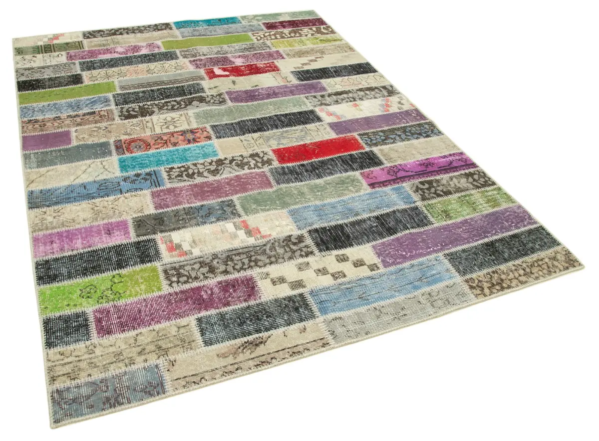 Patchwork Multi Pamuk Üzerine Yün El Dokuma Kilim-173x231 - Görsel 2