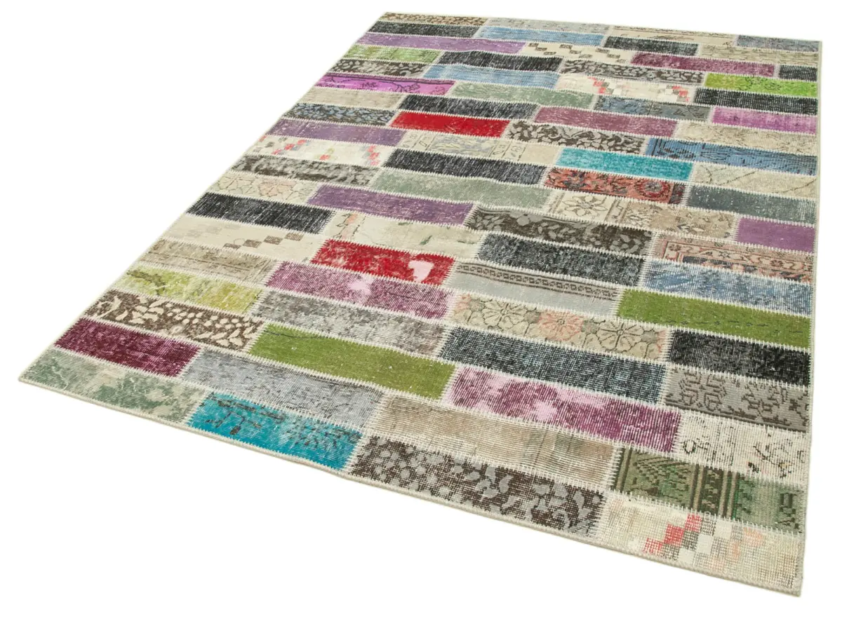 Patchwork Multi Pamuk Üzerine Yün El Dokuma Kilim-173x231 - Görsel 3