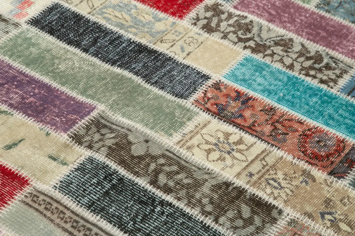 Patchwork Multi Pamuk Üzerine Yün El Dokuma Kilim-173x231 - Görsel 5