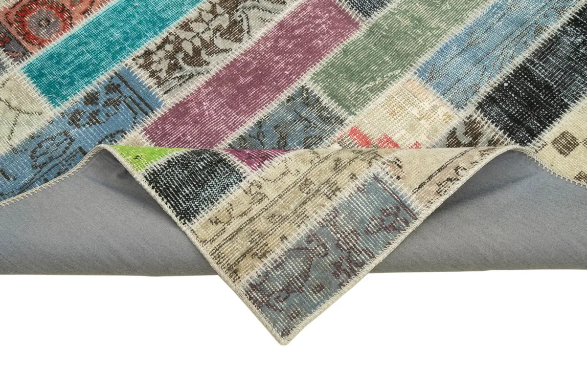 Patchwork Multi Pamuk Üzerine Yün El Dokuma Kilim-173x231 - Görsel 6
