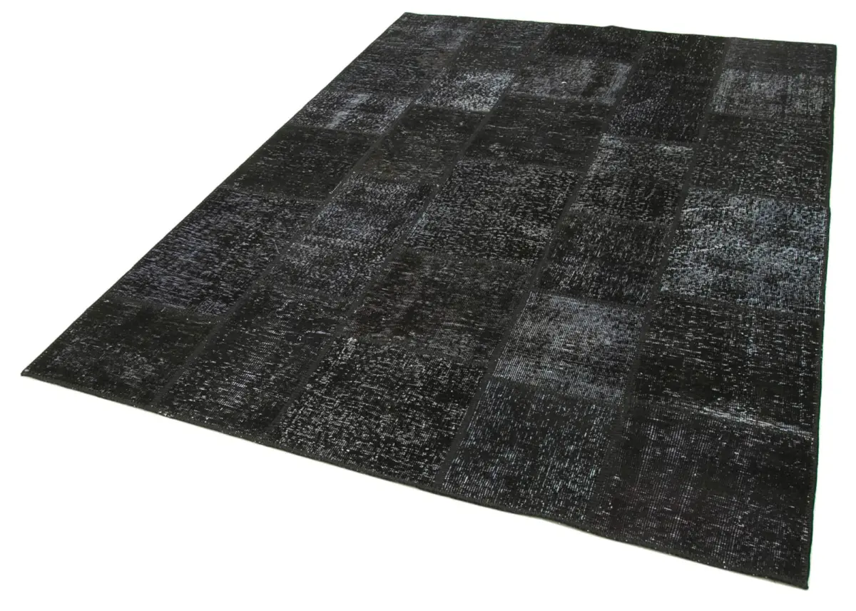Patchwork Siyah Pamuk Üzerine Yün El Dokuma Kilim-173x242 - Görsel 3