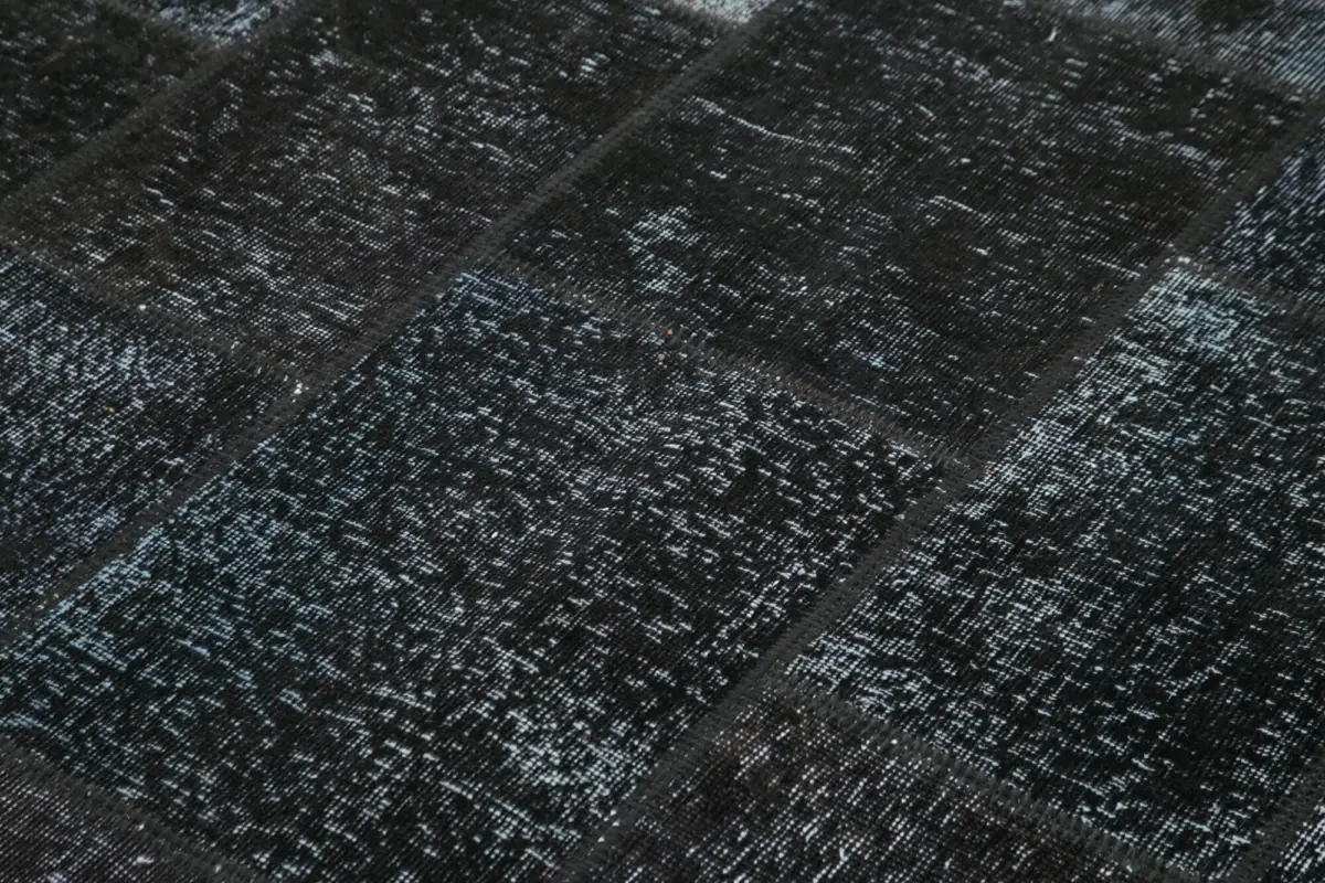 Patchwork Siyah Pamuk Üzerine Yün El Dokuma Kilim-173x242 - Görsel 5