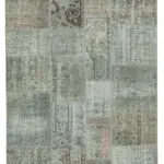 Patchwork Gri Pamuk Üzerine Yün El Dokuma Kilim-170x240