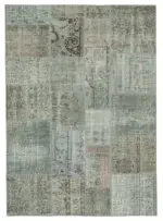 Patchwork Gri Pamuk Üzerine Yün El Dokuma Kilim-170x240