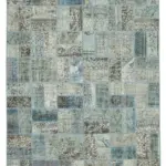 Patchwork Mavi Pamuk Üzerine Yün El Dokuma Kilim-178x235