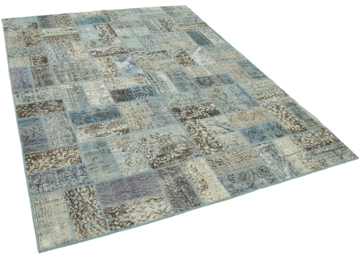 Patchwork Mavi Pamuk Üzerine Yün El Dokuma Kilim-178x235 - Görsel 2